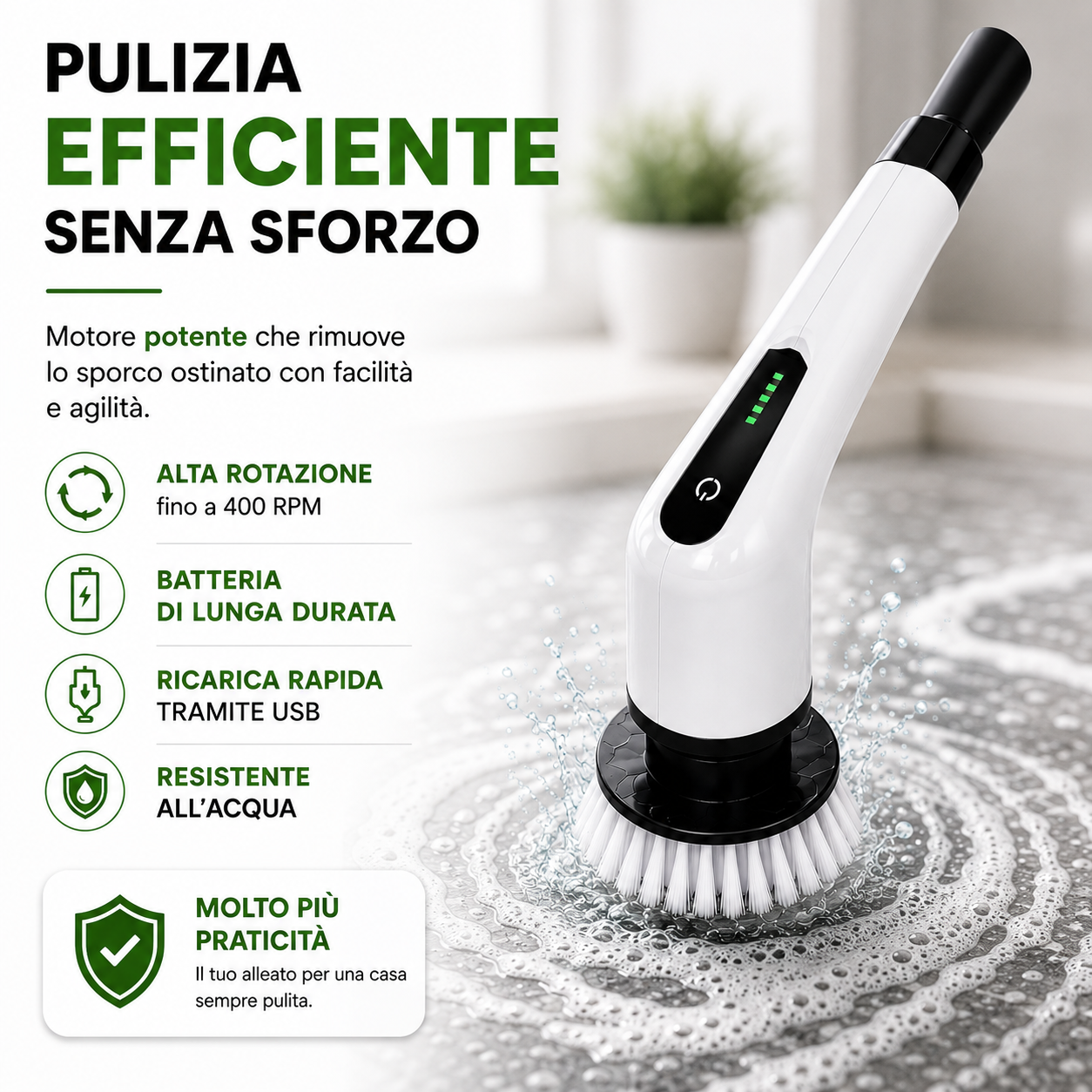 PuliFlex™ la spazzola elettrica 7 in 1 che arriva ovunque.