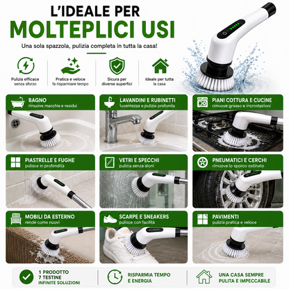 PuliFlex™ la spazzola elettrica 7 in 1 che arriva ovunque.